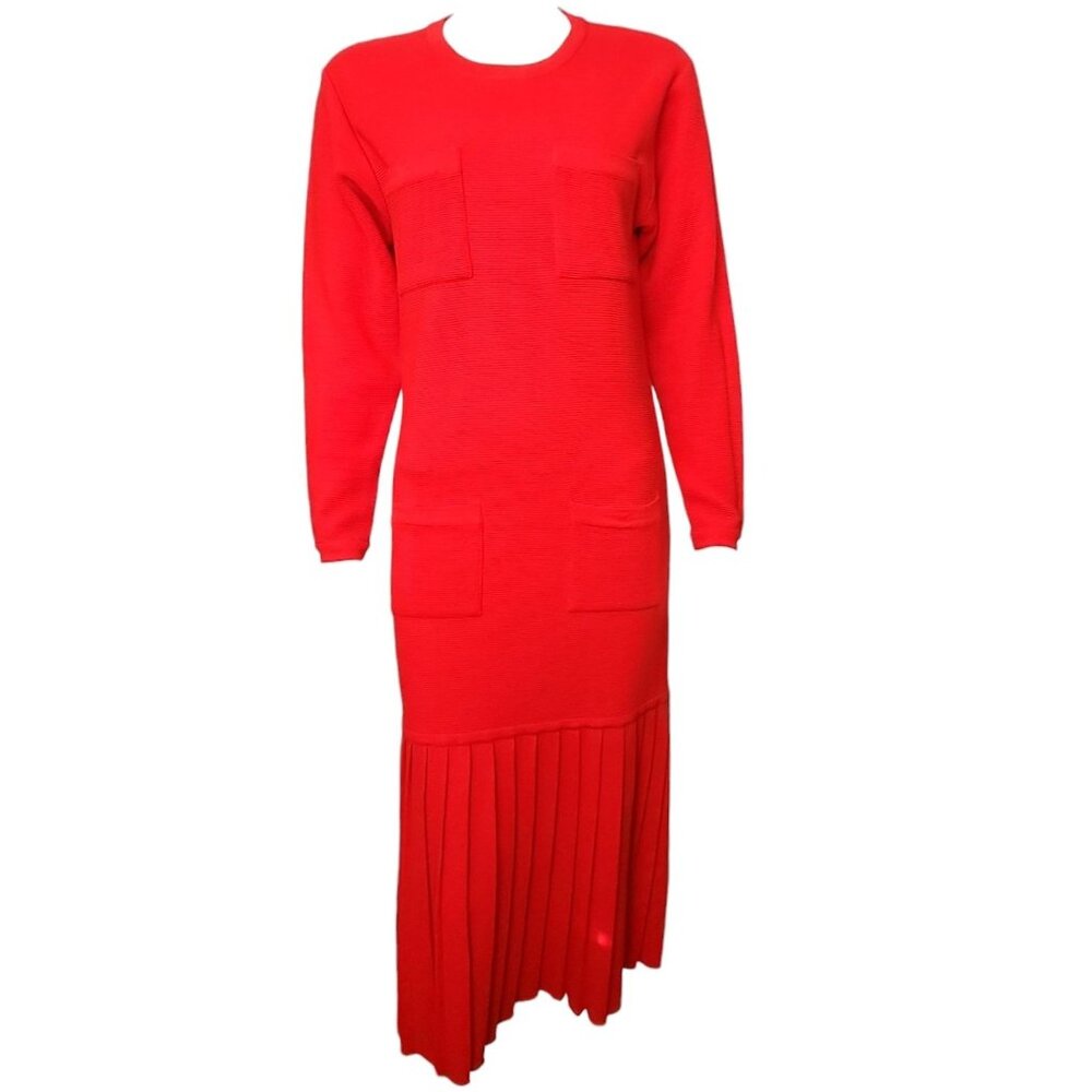 Kathryn Conover Dress Womens Size S Small Vintage Red Wool Acrylic Pleated‎